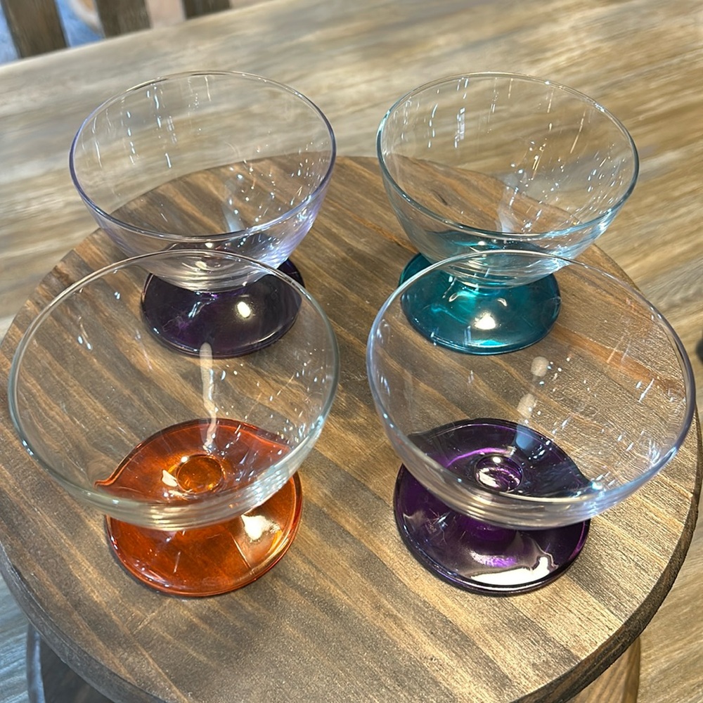 Lot of 4 Multicolor Short Stem Glass Dessert Cup Bowl Replacements